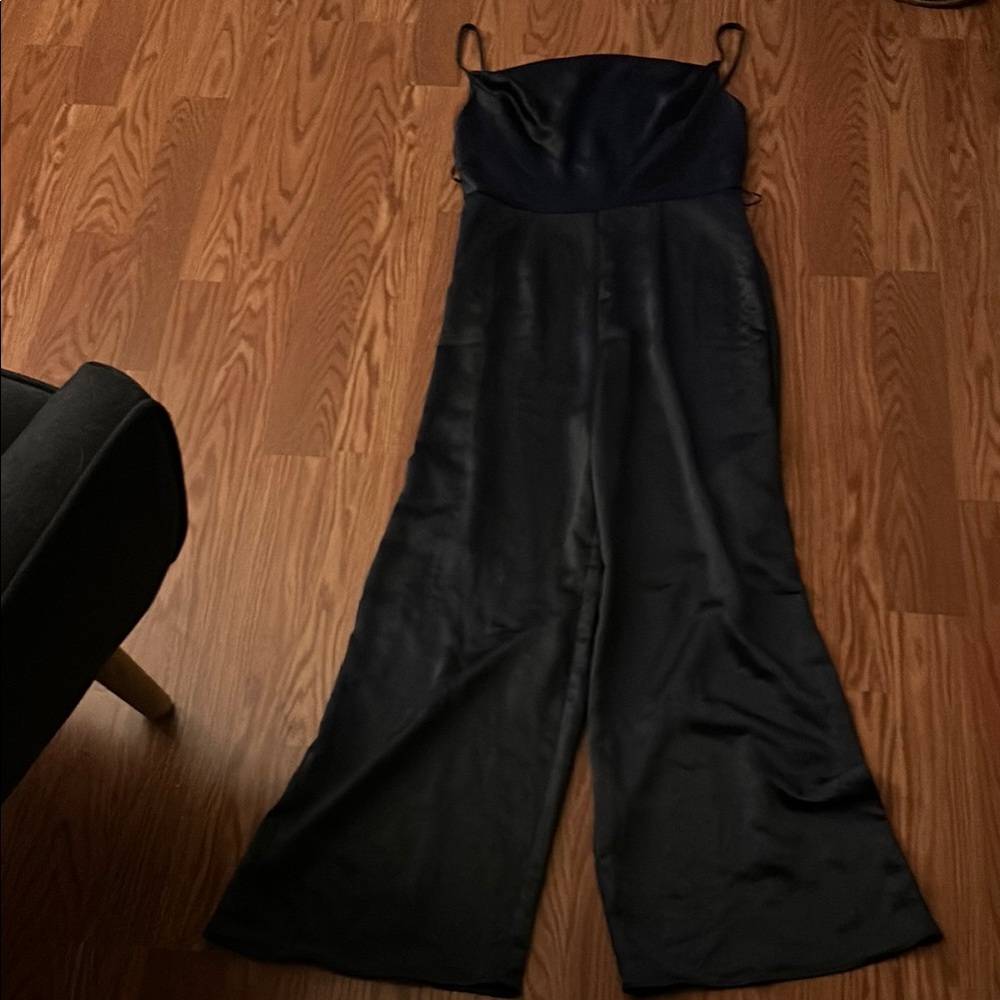 Lush Midnight Blue Satin Jumpsuit